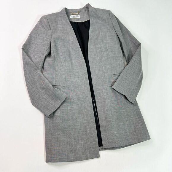 Calvin Klein Overcoat Jacket Womens 12 Blazer Open Front Gray Pockets - Picture 1 of 7